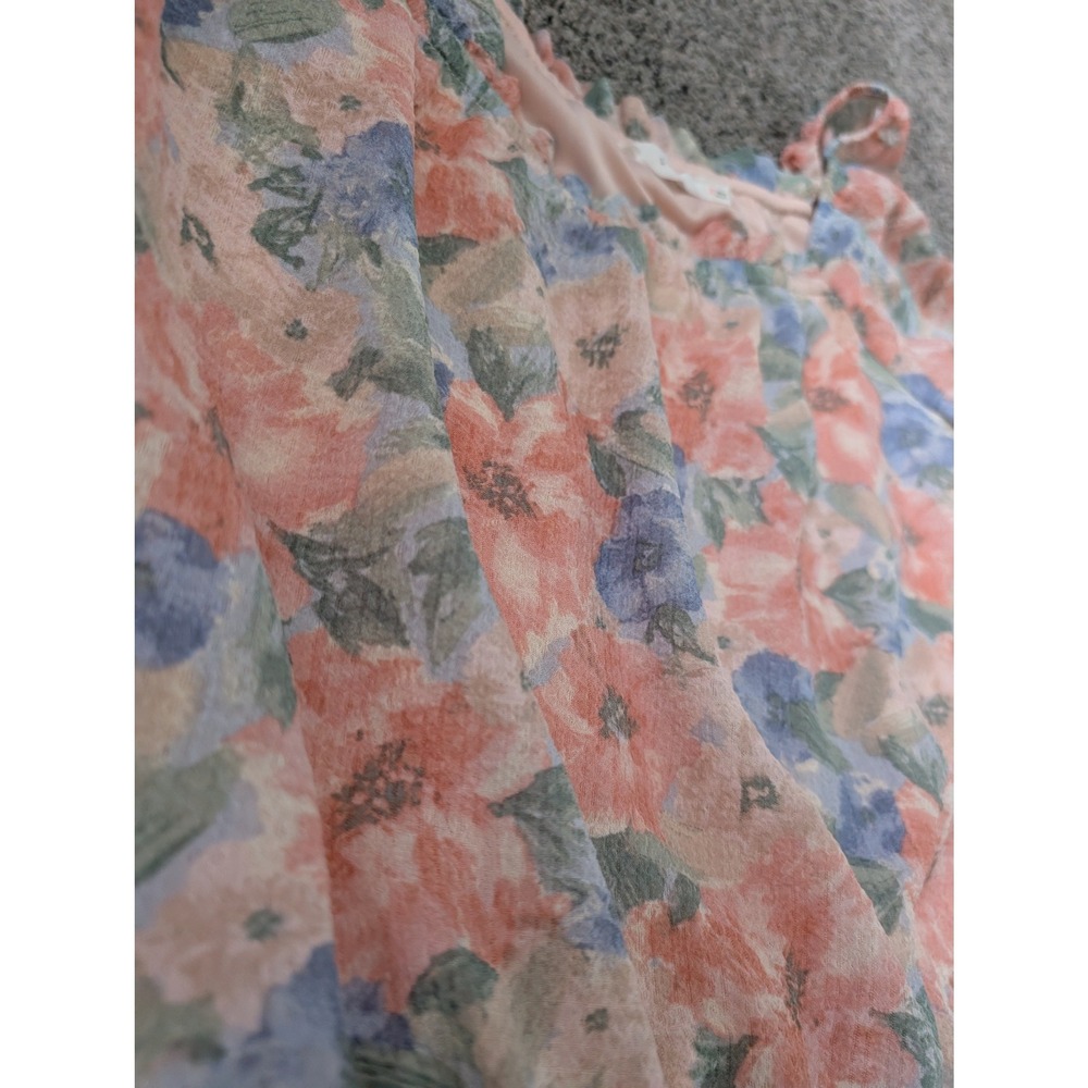 Lush Pink Blue Floral Off the Shoulder Balloon Sleeve Blouse Medium - Picture 4 of 4